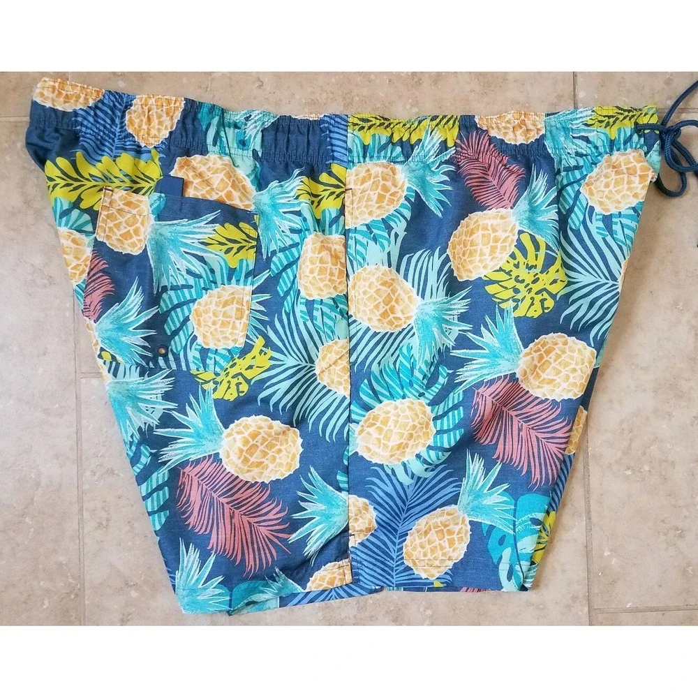 George Men Swim Shorts Trunks w/ Brief Pockets Pineapple Tropical 3X (48-50) NEW